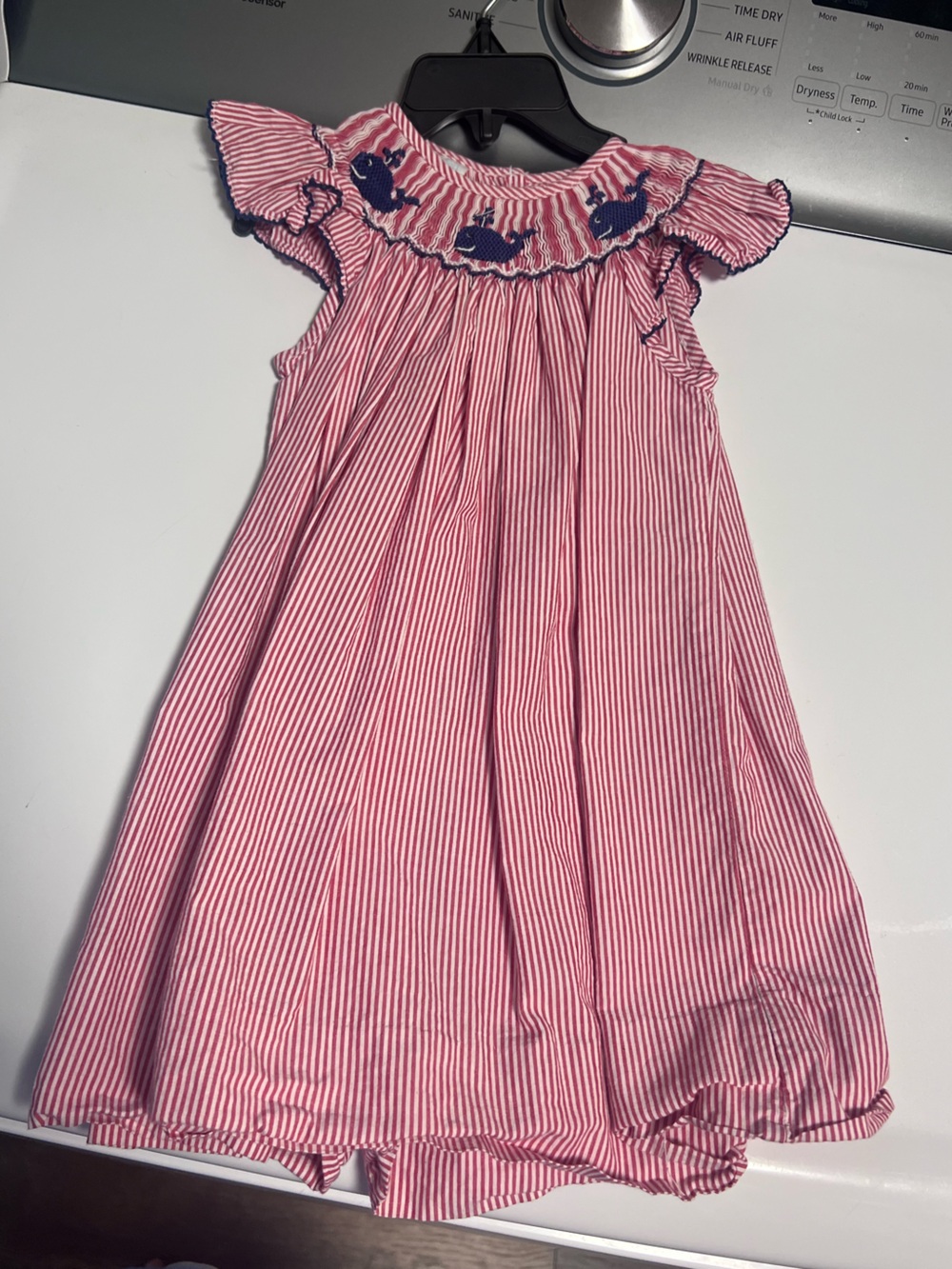 Edgehill Collection Pink and Navy Striped Smocked Dress